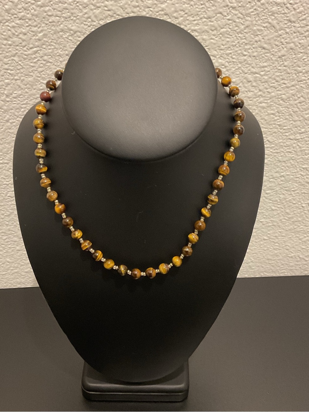 Vintage Unbranded Tiger's Eye Beaded Necklace with Clear Spacer Beads